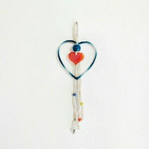 Ονειροπαγίδα, γυάλινη καρδιά με μπλε χάντρα 11.00x11.00cm - ονειροπαγίδα, χειροποίητα, διακοσμητικά, homedecor, γούρια - 4