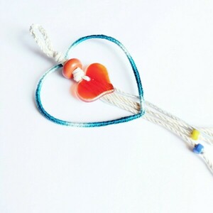 Ονειροπαγίδα, γυάλινη καρδιά με πορτοκαλί χάντρα 11.00x11.00cm - ονειροπαγίδα, χειροποίητα, διακοσμητικά, homedecor, γούρια - 2