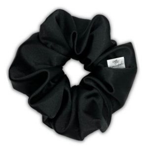 Black satin XL scrunchie - ύφασμα, για τα μαλλιά, λαστιχάκια μαλλιών, satin scrunchie