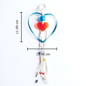 Ονειροπαγίδα, γυάλινη καρδιά με μπλε χάντρα 11.00x11.00cm - ονειροπαγίδα, χειροποίητα, διακοσμητικά, homedecor, γούρια - 5