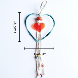 Ονειροπαγίδα, γυάλινη καρδιά με πορτοκαλί χάντρα 11.00x11.00cm - ονειροπαγίδα, χειροποίητα, διακοσμητικά, homedecor, γούρια - 5