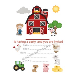 Farm party invitation English, digital product (for printing at home), 5*7 inches, 2,5*3,5 inches - birthday, party, κάρτες