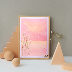 pink river painting A5 - πίνακες & κάδρα, λουλούδια, πίνακες ζωγραφικής
