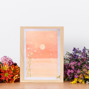 Orange sunset painting A5 - πίνακες & κάδρα, λουλούδια, φλοράλ, πίνακες ζωγραφικής