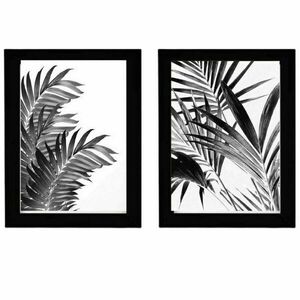 Σετ 2 καδράκια " palm leaves " σε μαύρο χρώμα με ξύλινη κορνίζα σε μαύρο ή φυσικό χρώμα (21 χ 16 εκ. ) - πίνακες & κάδρα, διακόσμηση σαλονιού