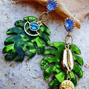 Floralia green earrings - μικρά, plexi glass, κρεμαστά