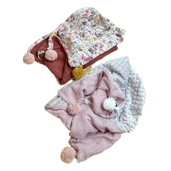 Κουβερτάκι αγκαλιάς 0,70χ100cm με διπλό ύφασμα και πόν-πόν - αγόρι, προίκα μωρού, κουβέρτες - 4