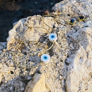 Σκουλαρίκια κρίκοι - Evil eye hoops - επιχρυσωμένα, ορείχαλκος, κρίκοι, boho, γάντζος - 3