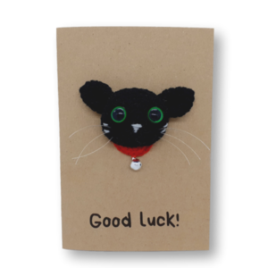 Ευχετήρια κάρτα με πλεκτή μαύρη γάτα για "Καλή Τύχη" - γάτα, γενική χρήση