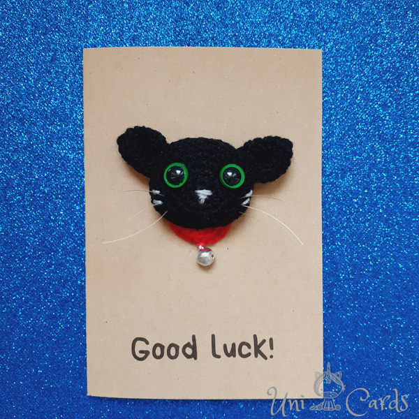 Ευχετήρια κάρτα με πλεκτή μαύρη γάτα για "Καλή Τύχη" - γάτα, γατούλα, γενική χρήση - 4