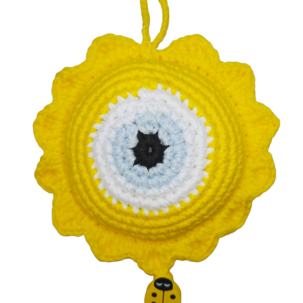 Πλεκτό κίτρινο ματάκι λουλούδι - ματάκια, δώρο για βάφτιση, γούρια, φυλαχτά, πλεκτό ματάκι - 3