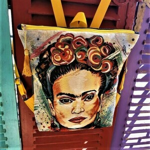 Τσαντα πλατης χειροποιητο backpack απο ύφασμα με τη Frida. - ύφασμα, πλάτης, σακίδια πλάτης, μεγάλες, all day - 2