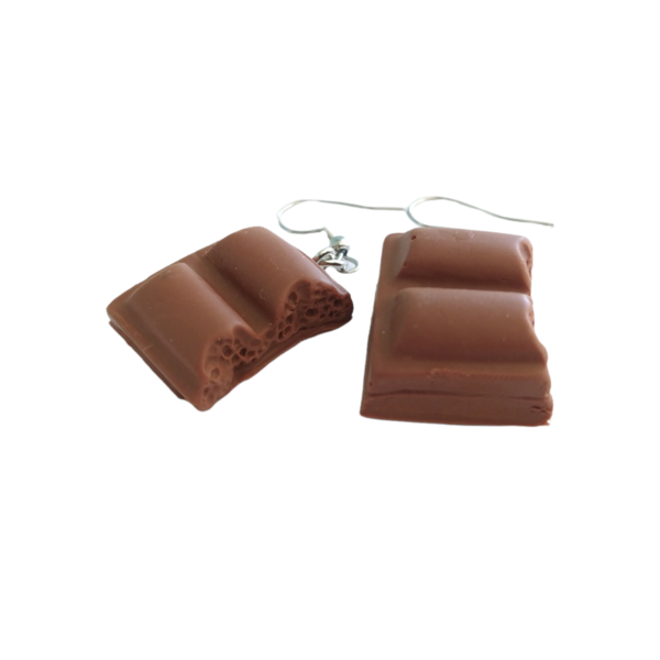 Σκουλαρίκια κρεμαστά μπάρες σοκολάτας με πολυμερικό πηλό / μεσαία / ατσάλι / Twice Treasured - πηλός, cute, κρεμαστά, γλυκά, kawaii - 2