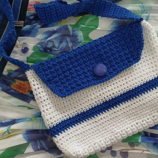 Χειροποίητη παιδική τσάντα χιαστί λευκό και μπλε ρουά 23Χ17 - τσαντάκια - 2