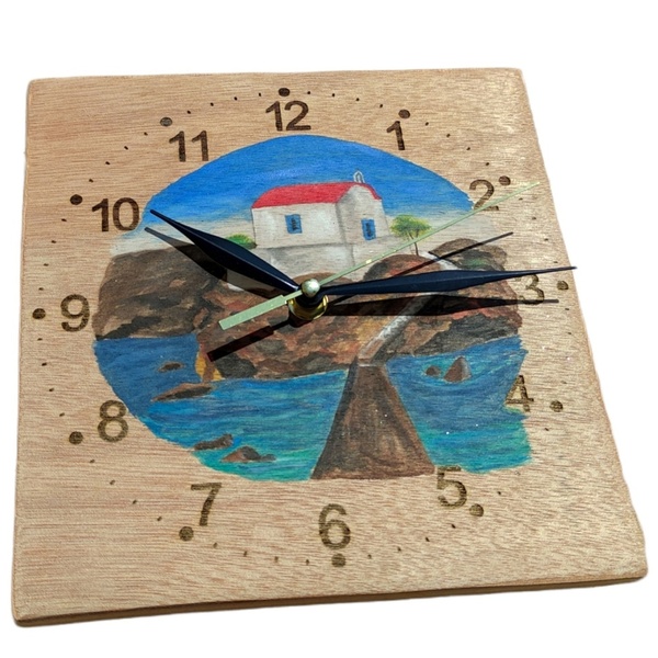 Ξύλινο ρολόι τοίχου με αθόρυβο μηχανισμό ζωγραφισμένο στο χέρι. Διαστάσεις 20x20 εκατοστά. - ξύλο, ζωγραφισμένα στο χέρι, τοίχου - 3