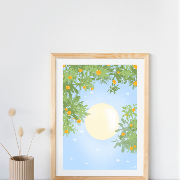 Orange moonlight A4 - διακόσμηση, φεγγάρι, αφίσες, πίνακες ζωγραφικής