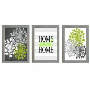 Σετ 3 καδράκια " Home sweet home " σε γκρι-πράσινο με ξύλινη κορνίζα σε γκρι χρώμα (21 χ 16 εκ. ) - πίνακες & κάδρα, διακόσμηση σαλονιού, πίνακες ζωγραφικής