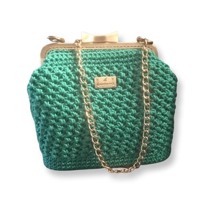Χειροποίητη πλεκτή τσάντα πράσινη με αλυσίδα - νήμα, ώμου, all day, πλεκτές τσάντες