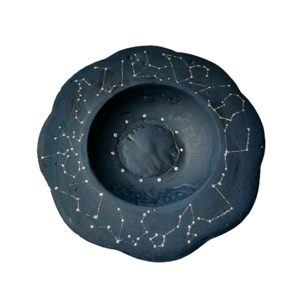 Πιατάκι αστερισμοί ζωδίων ανάγλυφο στρογγυλό τσιμεντένιο μαύρο-μπλε-ασημί 15εκΧ3εκ - τσιμέντο, ζώδια
