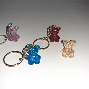 Μπρελόκ αρκουδάκι σε μπλε χρώμα με χρυσόσκονη 2cm χ 2cm από υγρό γυαλί - ρητίνη, αρκουδάκι, για παιδιά - 3