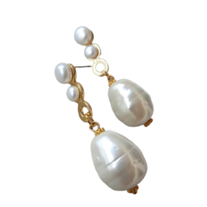 Σκουλαρίκια με μεγάλες άσπρες περλες. - ημιπολύτιμες πέτρες, επιχρυσωμένα, κρεμαστά, πέρλες, μεγάλα