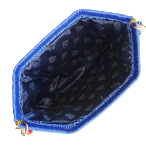 Πλεκτή τσάντα μπλε ρουά με ματάκι, φούντα και εντυπωσιακή αλυσίδα - νήμα, clutch, ώμου, μεγάλες, πλεκτές τσάντες - 5