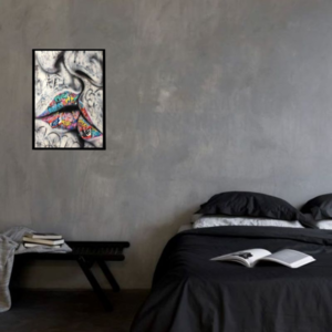 Κάδρο graffiti art " Kiss " με ξύλινη κορνίζα σε μαύρο χρώμα (32 χ 22 εκ. ) - πίνακες & κάδρα, διακόσμηση σαλονιού - 5