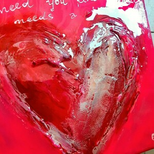 Red Heart, χειροποίητος πίνακας σε καμβά με υγρό γυαλί και ανάγλυφες λεπτομέρειες, 20χ20χ4 - πίνακες & κάδρα, πίνακες ζωγραφικής - 3