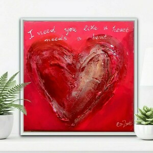 Red Heart, χειροποίητος πίνακας σε καμβά με υγρό γυαλί και ανάγλυφες λεπτομέρειες, 20χ20χ4 - πίνακες & κάδρα, πίνακες ζωγραφικής