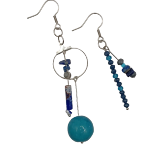 Σκουλαρίκια boho με ημιπολύτιμες χάντρες lapis lazuli - μπλε - ημιπολύτιμες πέτρες, χαολίτης, boho