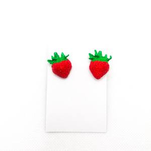 Χειροποίητα Σκουλαρίκια φράουλα απο πλημερικο πηλό - πηλός, καρφωτά, μικρά