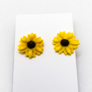 Σκουλαρίκια απο πλημερικο πηλό λουλούδια κίτρινο sunflower - πηλός, καρφωτά, μικρά, καρφάκι