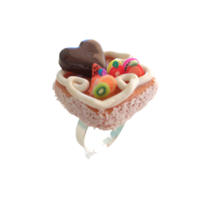 Δαχτυλίδι τούρτα πορτοκαλί με φρούτα με πολυμερικό πηλό / μεγάλο / μεταλλική βάση / αυξομειούμενο / Twice Treasured - πηλός, cute, γλυκά, αυξομειούμενα, kawaii