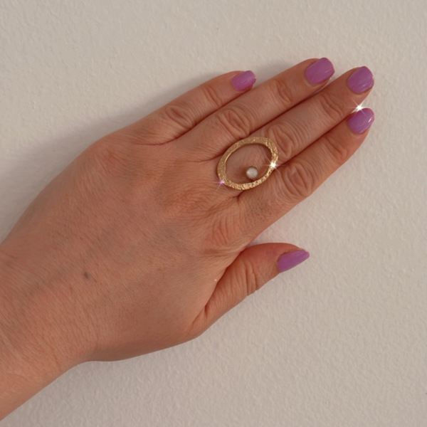 Χρυσό δαχτυλίδι bastien με πέτρα ivory - ημιπολύτιμες πέτρες, ατσάλι, μεγάλα, φθηνά - 2