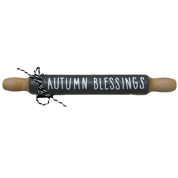 Διακοσμητικος μινι φθινοπωρινος γκρι ξυλινος πλαστης "AUTUMN BLESSINGS" 18cm - ξύλο, διακοσμητικά