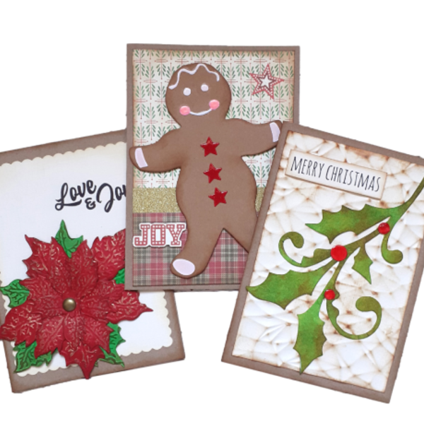 Σετ 3 χριστουγεννιάτικων καρτών 02 - νήμα, ευχετήριες κάρτες