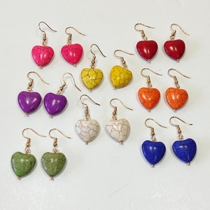 Σκουλαρίκια με κίτρινες καρδιές χαολίτη - ημιπολύτιμες πέτρες, επιχρυσωμένα, μικρά, boho, κρεμαστά - 4