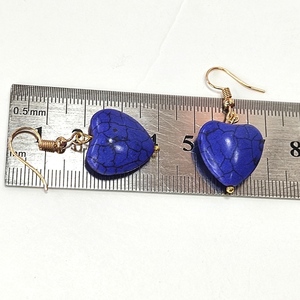 Σκουλαρίκια με μπλε καρδιές χαολίτη - ημιπολύτιμες πέτρες, επιχρυσωμένα, μικρά, boho, κρεμαστά - 2