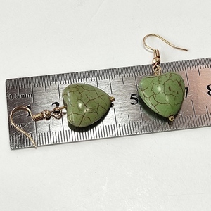 Σκουλαρίκια με πράσινες καρδιές χαολίτη - ημιπολύτιμες πέτρες, επιχρυσωμένα, μικρά, boho, κρεμαστά - 4