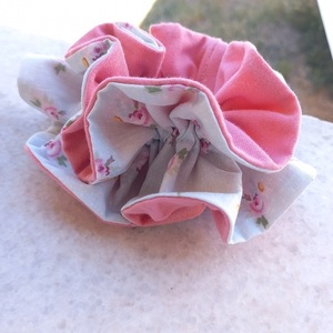 scrunchie ruffle floral με ροζ - ύφασμα, λαστιχάκια μαλλιών - 3