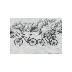 Καμβάς 70Χ50εκ τελάρο εκτύπωση έργου "ποδήλατα στο χιόνι" - εκτύπωση, πίνακες & κάδρα, καμβάς, πίνακες ζωγραφικής