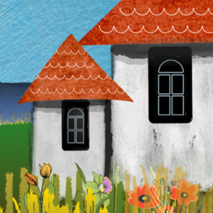 Σπίτια στο χωριό. Ψηφιακή δημιουργία με έντονα χρώματα. - πίνακες & κάδρα, αφίσες - 2