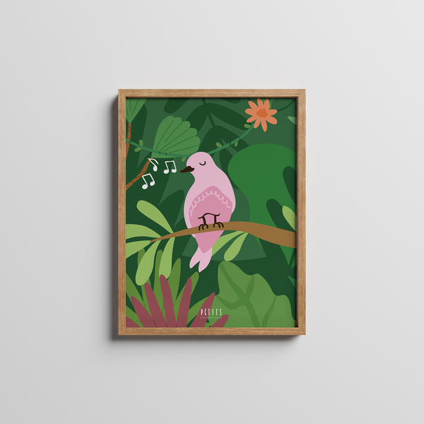 Παιδική αφίσα 30x40cm | Hello Βaby Birds | Αποχρώσεις του πράσινου χωρίς κάδρο | χαρτί illustration 200gr - πίνακες & κάδρα, παιδικό δωμάτιο, ζωάκια, παιδικά κάδρα