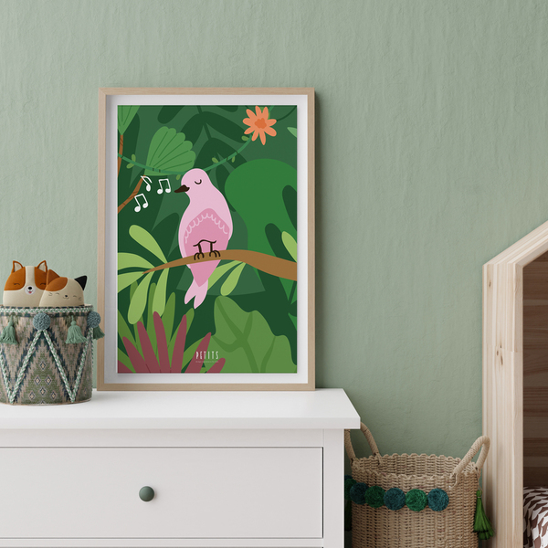 Παιδική αφίσα 30x40cm | Hello Βaby Birds | Αποχρώσεις του πράσινου χωρίς κάδρο | χαρτί illustration 200gr - πίνακες & κάδρα, παιδικό δωμάτιο, ζωάκια, παιδικά κάδρα - 2