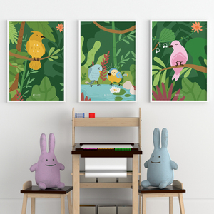 Παιδικό κάδρο με αφίσα 21x30cm | Hello Βaby Birds | Αποχρώσεις του πράσινου με ξύλινο κάδρο, χαρτί illustration 200gr - πίνακες & κάδρα, παιδικό δωμάτιο, ζωάκια, παιδικά κάδρα - 4