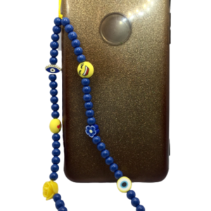Phone strap - Λουράκι για το κινητό διακοσμημένο με μπλε και κίτρινες χάντρες - charms, λουράκια - 5