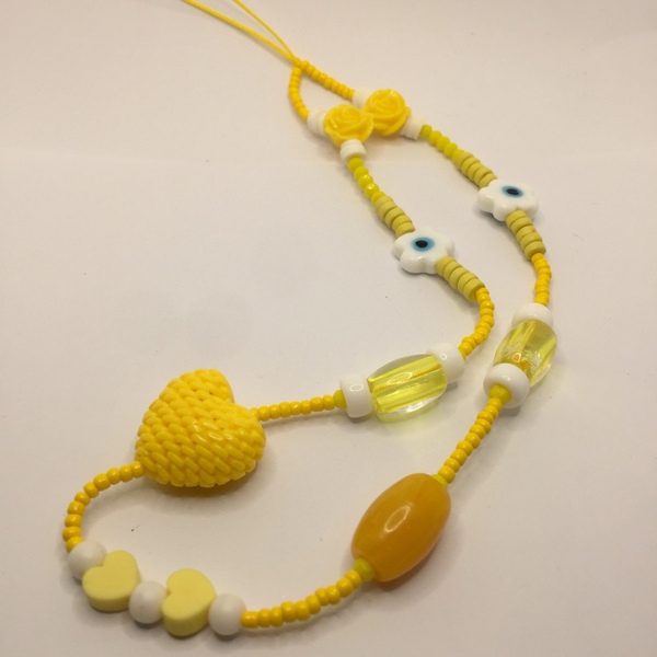 Phone strap - Λουράκι για το κινητό white & yellow - statement, charms, λουράκια - 2
