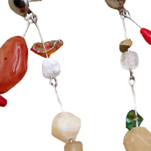 Σκουλαρίκια boho με ημιπολύτιμες χάντρες - κόκκινο/κίτρινο - αχάτης, κοράλλι, ατσάλι, boho