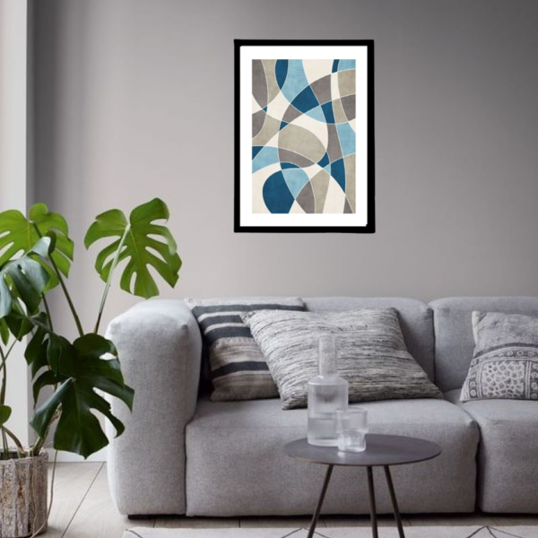 Κάδρο abstract art print geometric σε αποχρώσεις γκρι-μπλε με ξύλινη κορνίζα σε φυσικό ή μαύρο χρώμα (42 χ 32 εκ. ) - πίνακες & κάδρα, διακόσμηση σαλονιού - 5