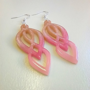 Σκουλαρίκια με υγρό γυαλί αποχρώσεις του ροζ - γυαλί, boho, κρεμαστά, δώρα γενεθλίων, δώρα για γυναίκες - 3